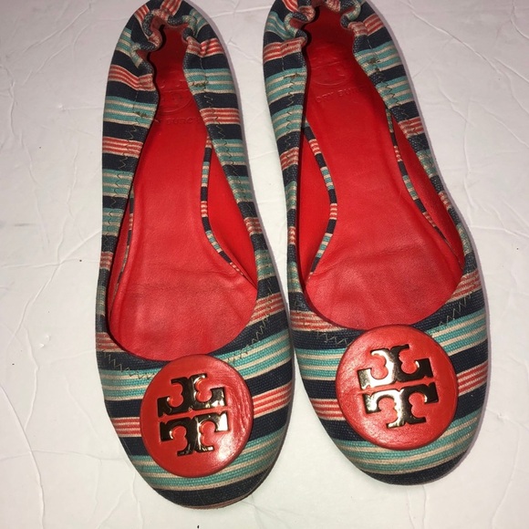 Tory burch stripe canvas Reva ballet flats size 8 - Picture 2 of 5